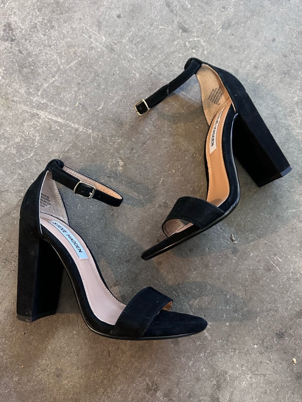 Steve Madden Black Suede Block Heel Sandals with Ankle Strap